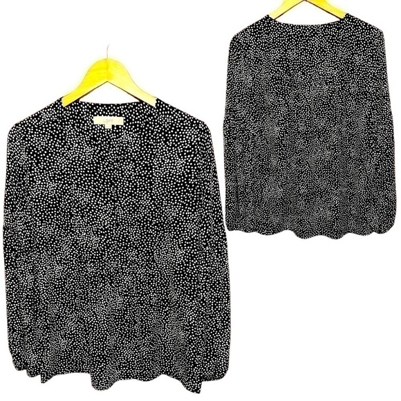Loft Blk Babydoll Top w/ Wht Dot Pattern & Button Front, Sz XS - Picture 1 of 6